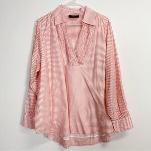 Lane Bryant Shirt Womens 18/20 Pink White Striped Metallic Long Sleeve Blouse